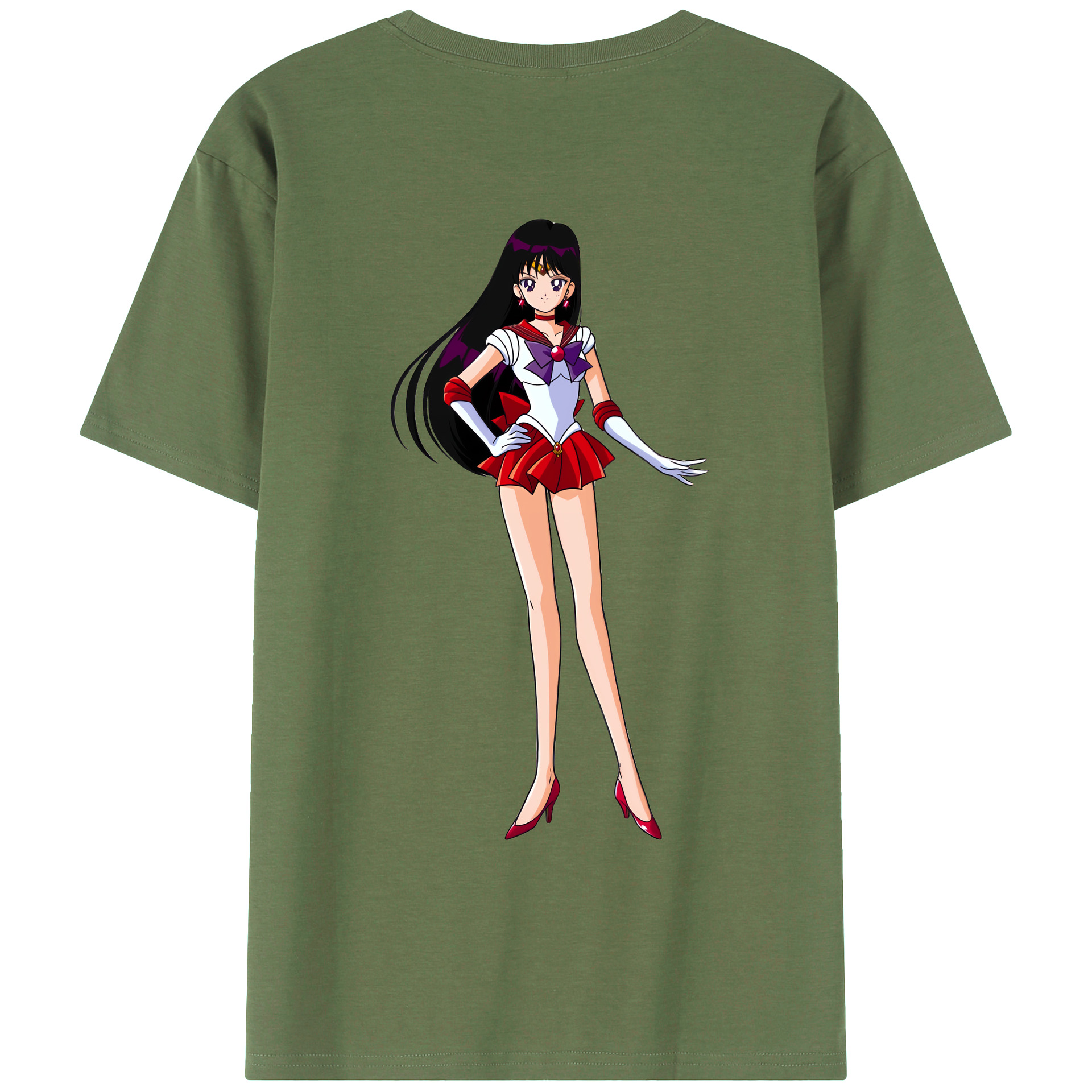 （画像用） 美少女戦士セーラームーン 火野レイ ひの レイ Sailor Moon Hino Rei （セーラーマーズ,Sailor Mars） 綿100％ メンズ半袖Tシャツ（バックプリント） 通気性